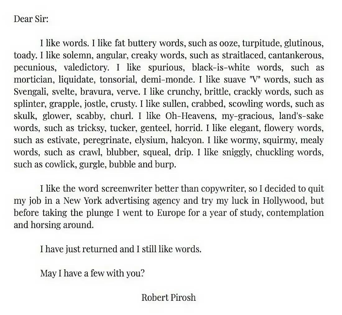 Robert Pirosh job application, 1934